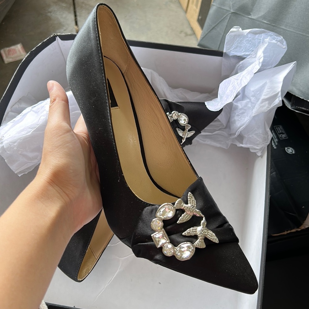 PINKO FRIVOLA black silk like heels